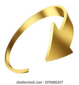 Yellow Gold Round Arrow Isolated On White Background. Recycling Sign. 3D Rendering.