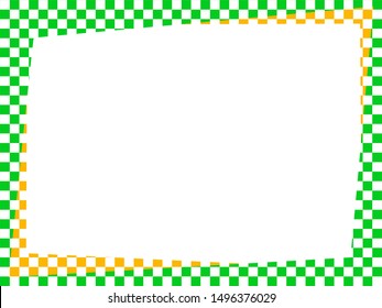 Yellow Green Chess Background, Border Frame In Colors Of Brazilian Flag, Before Independence Day Of Brazil