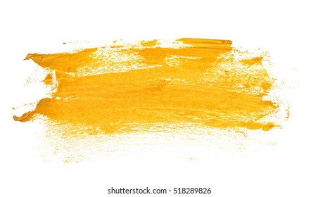 Yellow Grunge Brush Strokes Oil Paint Isolated On White Background