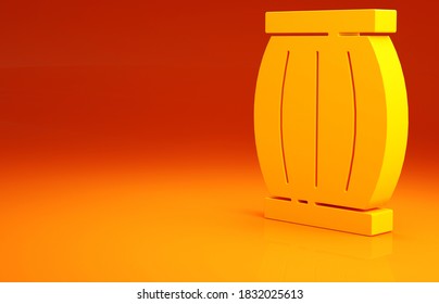 Yellow Gun powder barrel icon isolated on orange background. TNT dynamite wooden old barrel. Minimalism concept. 3d illustration 3D render.