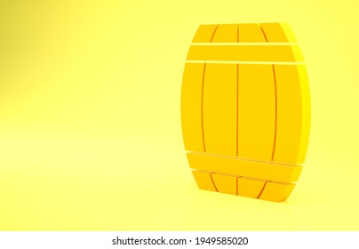Yellow Gun powder barrel icon isolated on yellow background. TNT dynamite wooden old barrel. Minimalism concept. 3d illustration 3D render.