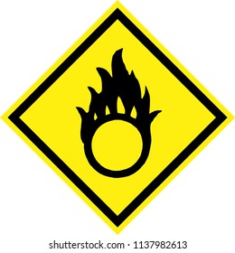 Yellow Hazard Sign With Oxidising Substances Symbol