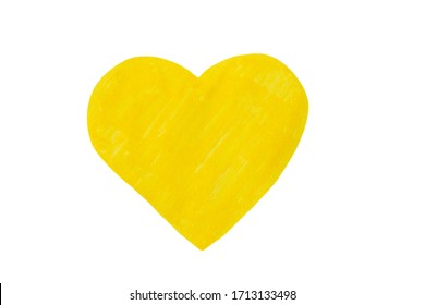 yellow heart drawn by felt-tip pen on a white sheet of paper