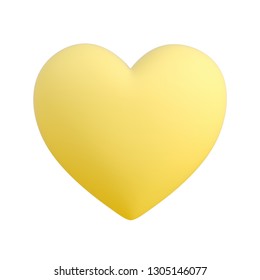 Yellow heart isolated on white background. Trendy fashion style. Minimal design art. 3d illustration.