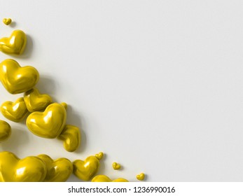 yellow hearts with shadow isolated on white background. 3D render of Valentine's day, February 14, love. Romantic wedding greeting card.Women's, Mother's day. - Powered by Shutterstock