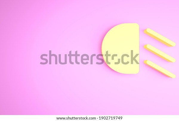 Yellow\
High beam icon isolated on pink background. Car headlight.\
Minimalism concept. 3d illustration 3D\
render.