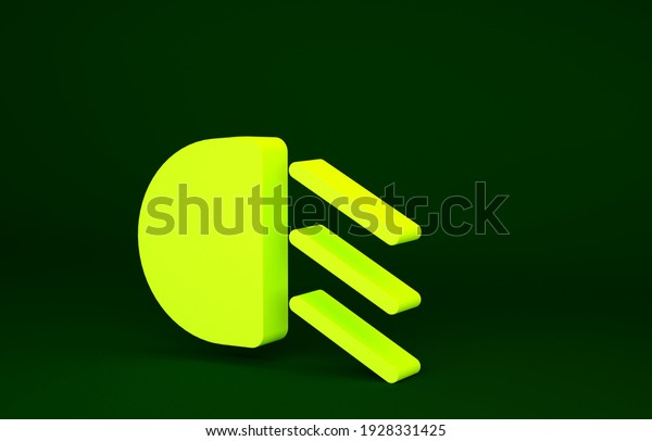 Yellow\
High beam icon isolated on green background. Car headlight.\
Minimalism concept. 3d illustration 3D\
render.