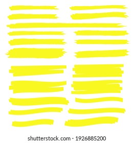 Yellow Highlight Marker Lines. Highlighter Strokes . Marker Marks