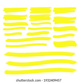 Yellow Highlighter Marker Illustration. Brush Pen Underline. Yellow Watercolor Hand Drawn Highlight