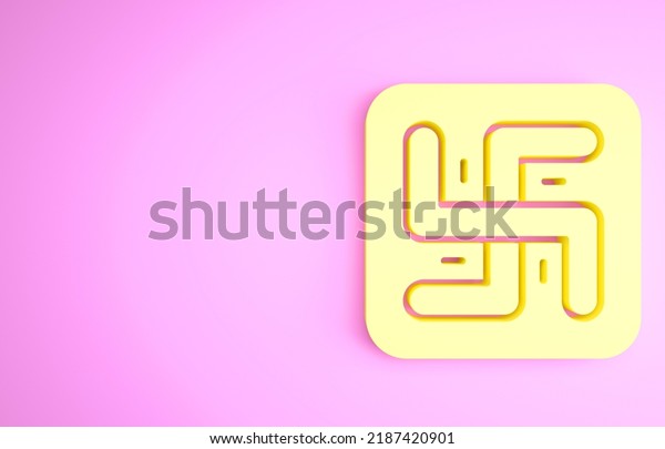 Yellow
Hindu swastika religious symbol icon isolated on pink background.
Minimalism concept. 3d illustration 3D
render.