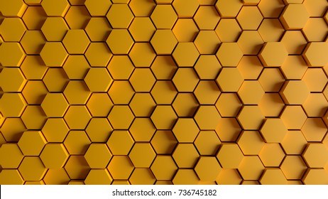 Yellow Honeycomb Hexagon / 3d Illustration / 3d Rendering