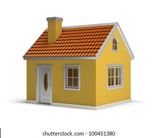 Yellow House. 3d Image. Isolated White Background.