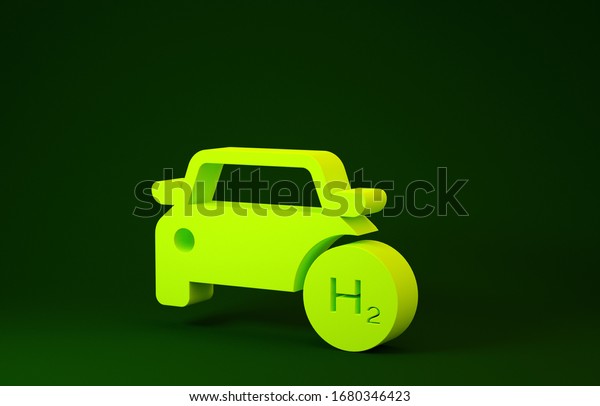 Yellow\
Hydrogen car icon isolated on green background. H2 station sign.\
Hydrogen fuel cell car eco environment friendly zero emission.\
Minimalism concept. 3d illustration 3D\
render