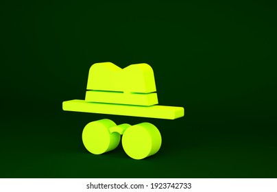 Yellow Incognito mode icon isolated on green background. Minimalism concept. 3d illustration 3D render.