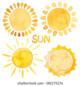 Yellow ink shiny sun set watercolor illustration with lettering isolated on white background