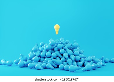 Yellow Light bulb Floating on blue color light bulb Overlap on blue background. Minimal idea concept. 3D Render. - Shutterstock ID 1950197674