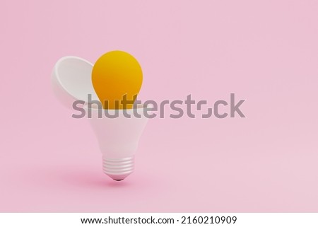 Yellow light bulb inside white light bulb on pink background. Creative thinking ideas and innovation concept. 3d rendering illustration