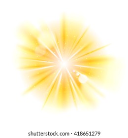 Yellow Light Sunburst Background. Star Burst With Sparkles  Illustration.