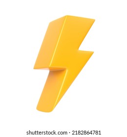 Yellow Lightning Bolt Icon Isolated On White Background. Flash Icon. Charge Flash Icon. Thunder Bolt. Lighting Strike. Minimalism Concept. 3D Rendering Illustration