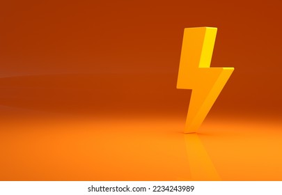Yellow Lightning bolt icon isolated on orange background. Flash sign. Charge flash icon. Thunder bolt. Lighting strike. Minimalism concept. 3d illustration 3D render . - Shutterstock ID 2234243989