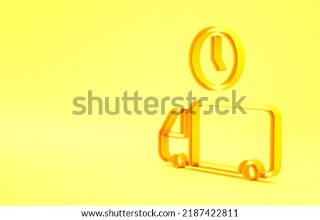 Yellow Logistics delivery truck and time icon isolated on yellow background. Delivery time icon. Minimalism concept. 3d illustration 3D render.