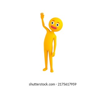 Yellow Man Character Raising Right Hand In 3d Rendering.