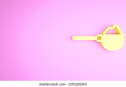 Yellow Measuring Cup With Flour Icon Isolated On Pink Background. Baking Ingredients. Healthy Organic Food. Dough Cooking. Minimalism Concept. 3d Illustration 3D Render.