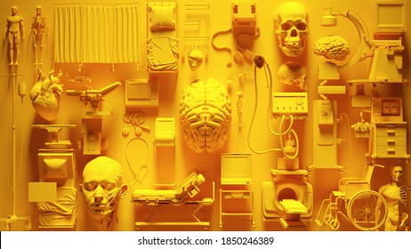 Yellow Medical Equipment Collage Wall 3d Illustration 