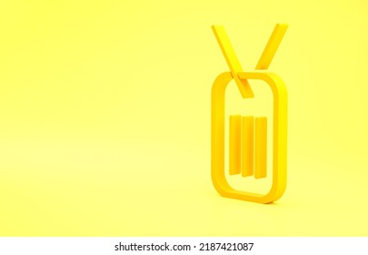 Yellow Military Dog Tag Icon Isolated On Yellow Background. Identity Tag Icon. Army Sign. Minimalism Concept. 3d Illustration 3D Render.