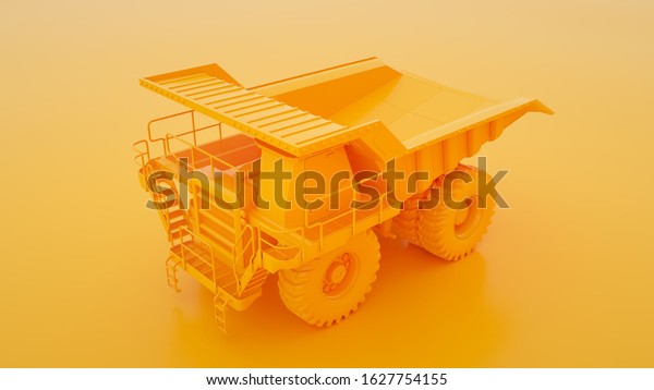 Yellow Mining Truck isolated on yellow\
background. 3d\
illustration.
