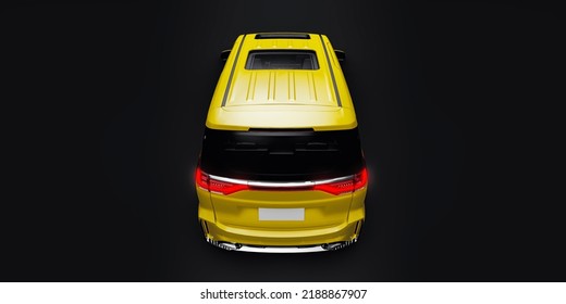 Yellow Minivan Family City Car. Premium Business Car. 3D Illustration.