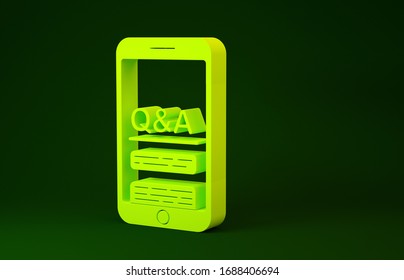 Yellow Mobile Phone With Question And Exclamation Icon Isolated On Green Background. Frequently Asked Questions. Minimalism Concept. 3d Illustration 3D Render