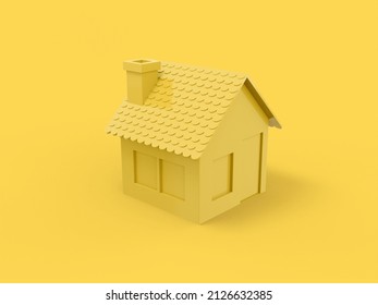 Yellow mono color house on yellow solid background. Minimalistic design object. 3d rendering icon ui ux interface element