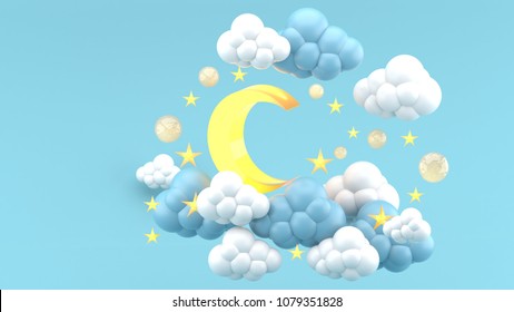 Yellow Moon Clouds Stars On Blue Stock Illustration 1079351828 ...