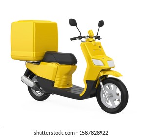 Yellow Motorcycle Delivery Box Isolated. 3D rendering