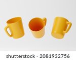 Yellow mugs isolated over white background. Mockup template. 3d rendering.