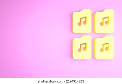 Yellow Music File Document Icon Isolated On Pink Background. Waveform Audio File Format For Digital Audio Riff Files. Minimalism Concept. 3d Illustration 3D Render.