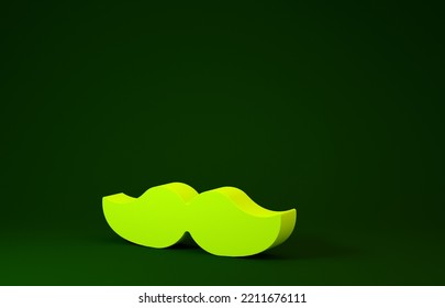 Yellow Mustache Icon Isolated On Green Background. Barbershop Symbol. Facial Hair Style. Minimalism Concept. 3d Illustration 3D Render.