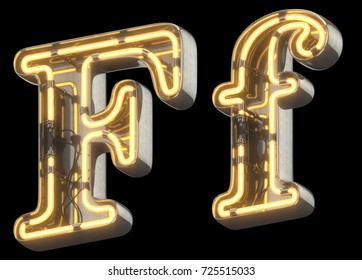 Yellow Neon Sign Chrome Font. 3d Rendering.