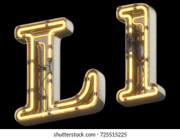 Yellow Neon Sign Chrome Font. 3d Rendering.