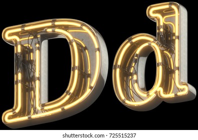 Yellow Neon Sign Chrome Font. 3d Rendering.