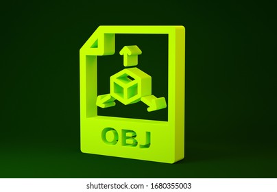 Yellow OBJ file document. Download obj button icon isolated on green background. OBJ file symbol. Minimalism concept. 3d illustration 3D render
