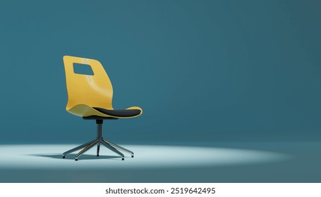 Yellow office chair spotlighted in a minimalist setting, symbolizing the search for the perfect candidate. Ideal for representing job vacancies and hiring concepts. 3D rendering. - Powered by Shutterstock