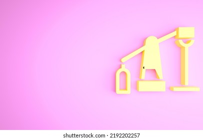 Yellow Oil Pump Or Pump Jack Icon Isolated On Pink Background. Oil Rig. Minimalism Concept. 3d Illustration 3D Render.