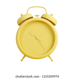 Yellow old alarm clock isolated on white background. Trendy fashion style. Minimal design art. 3d illustration.