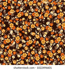 Yellow and Orange  floral with rose flowers pattern, water colour hand drawing style on black background