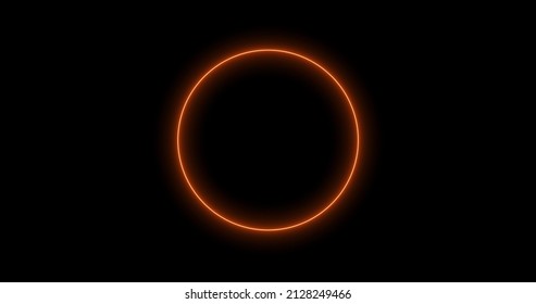 Yellow Orange Neon Ring Of Lightning, Energy On A Black Background. 3d Image Abstract Energy Circle With Lightning Discharges. Gradually, A Yellow Orange Ring Appeared