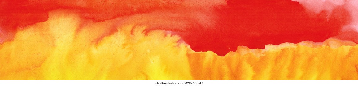 Yellow orange red watercolor background. Colorful art background with copy space for design. Wide banner. Website header. Birthday, Valentine's day, Mother's day, holiday, anniversary. - Powered by Shutterstock