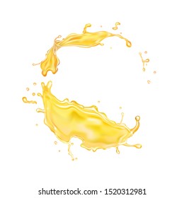 Yellow Paint In Motion 3d Isolated Illustration. Juice Splash Realistic Orange Pineapple Apple Mango Lemon Liquid