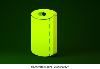 Yellow Paper Towel Roll Icon Isolated On Green Background. Minimalism Concept. 3d Illustration 3D Render.